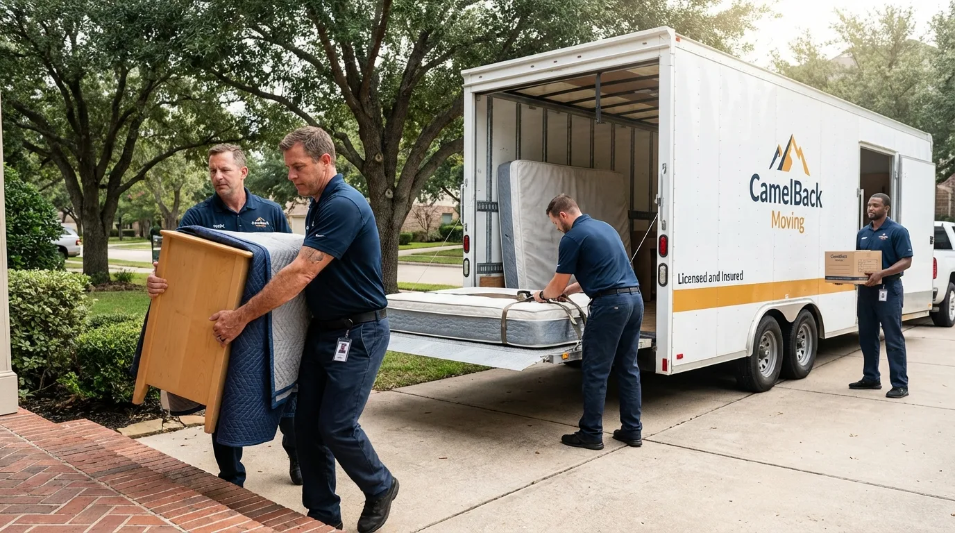 Crew loading residential truck for cross-state move from Poplar Grove, IL
